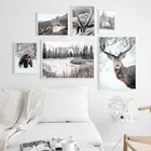 Фотообои с принтом зимний природный пейзаж Картина на холсте пивной олень животное Настенная картина в скандинавском стиле домашний декор