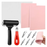 rubber stamp making kit block printing tool kit linoleum cutter with 6 type blades tracing paper for craft stamp carving