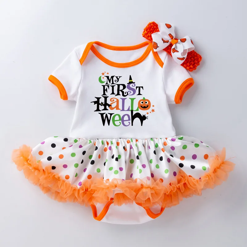

Fashion Baby Girls Dress Halloween Costumes Newborn Infant Letter Printed Dot Short Sleeve Princess Clothes Vestidos Infantil