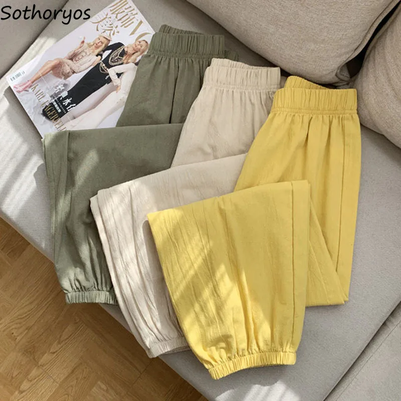 

Women Sleep Bottoms Linen Lantern Pants Ankle-length Comfortable Baggy Leisure Bundle Trousers Homewear Thin Sleepwear Outwear