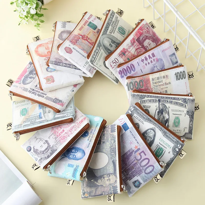 

Currency Printing Pattern Long Wallet Canvas Coin Purse Zipper Storage Package Dollar GBP Euro Ruble Style