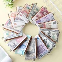 currency printing pattern long wallet canvas coin purse zipper storage package dollar gbp euro ruble style