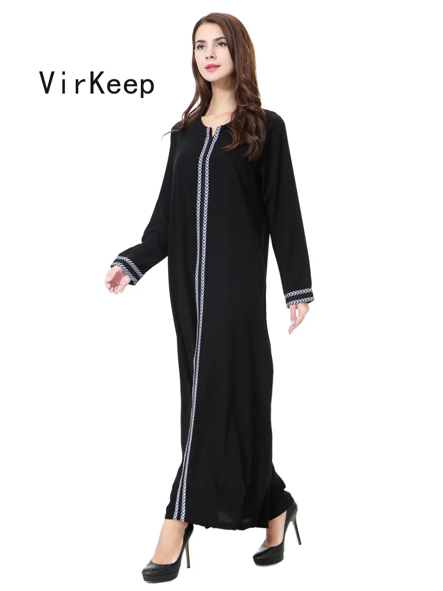 

women linen embroidery maxi dress full sleeve robe Female loose gown lady garment plus size arabic dubai muslim abaya VKDR2481