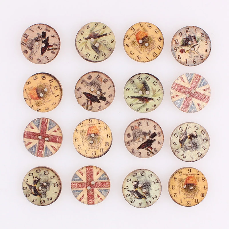 Смешанные Круглые деревянные пуговицы с 2 отверстиями и флагом украшение сделай