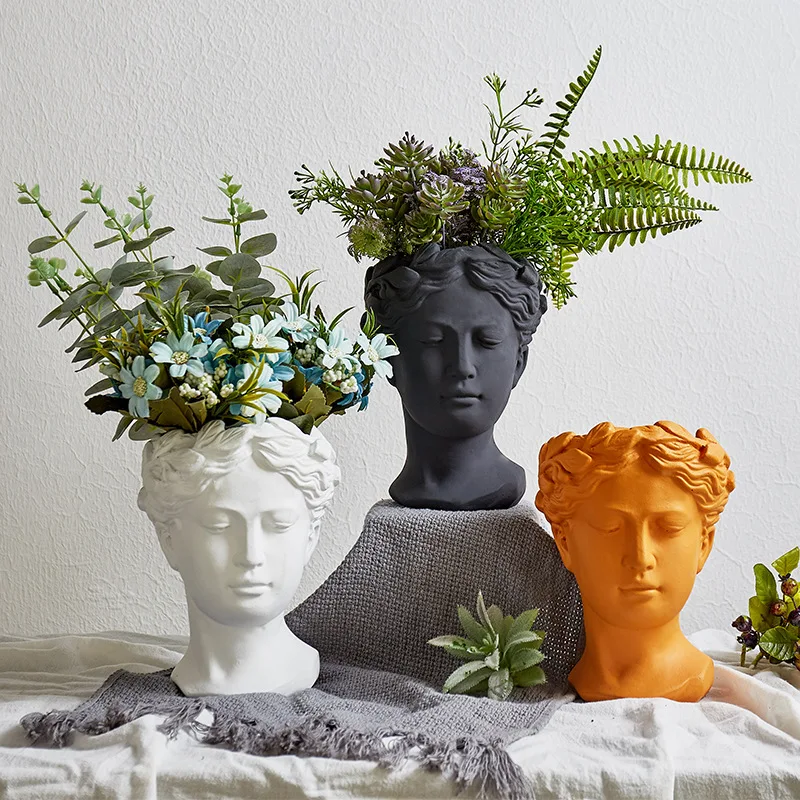 

YOOAP Vase decoracion hogar Vases Home Decor European Sculpture Cement Head Flower Pot Garden Venus Greek vases home decor