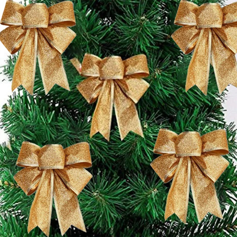 

10PCS Christmas Tree Decoration Bows Ribbon Gold 25 x 21cm Xmas Ornaments