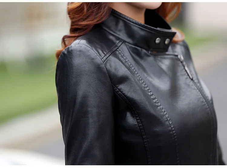 Faux leather jackets women autumn and winter new slim slimming pu leather jacket women's long section wild female leather coat