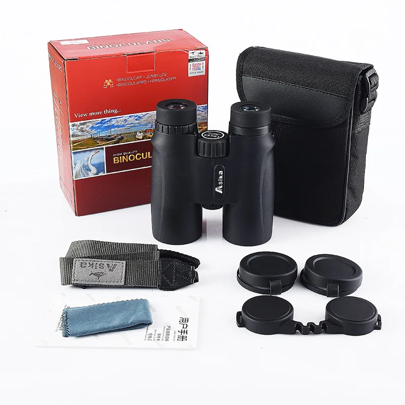 

10x42 Camping Hunting Scopes Asika Binoculars with Neck Strap Carry Bag Telescope Wide Angle Professional Binocular HD