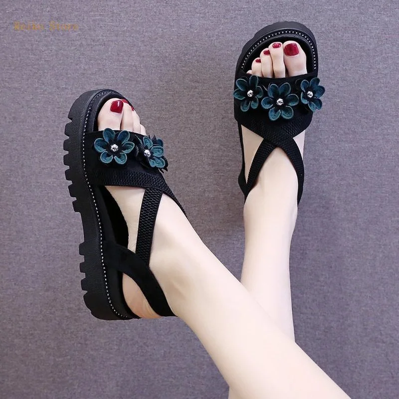

Sandals 2021 New Women's Summer Flower Sweet Fairy Style Fashion Wedge Platform Vacation Seaside Roman Shoes