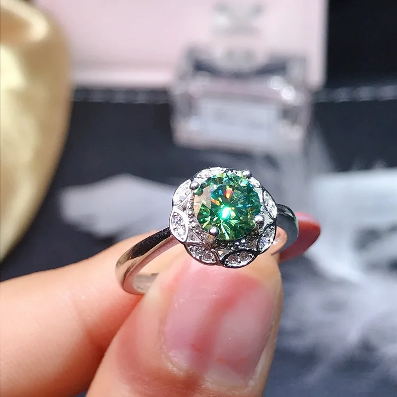 

2021 New Trend Maldives Blue Green Moissanita Open Ring with 1 Carat Hearts & Arrows CZ Fashion Women Jewelry