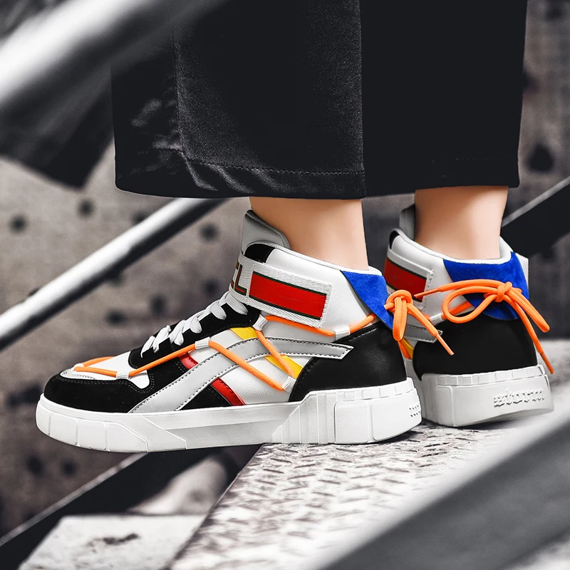 

sneakers men Color matching high-top non-slip skateboard shoes breathable sports shoes with casual shoes