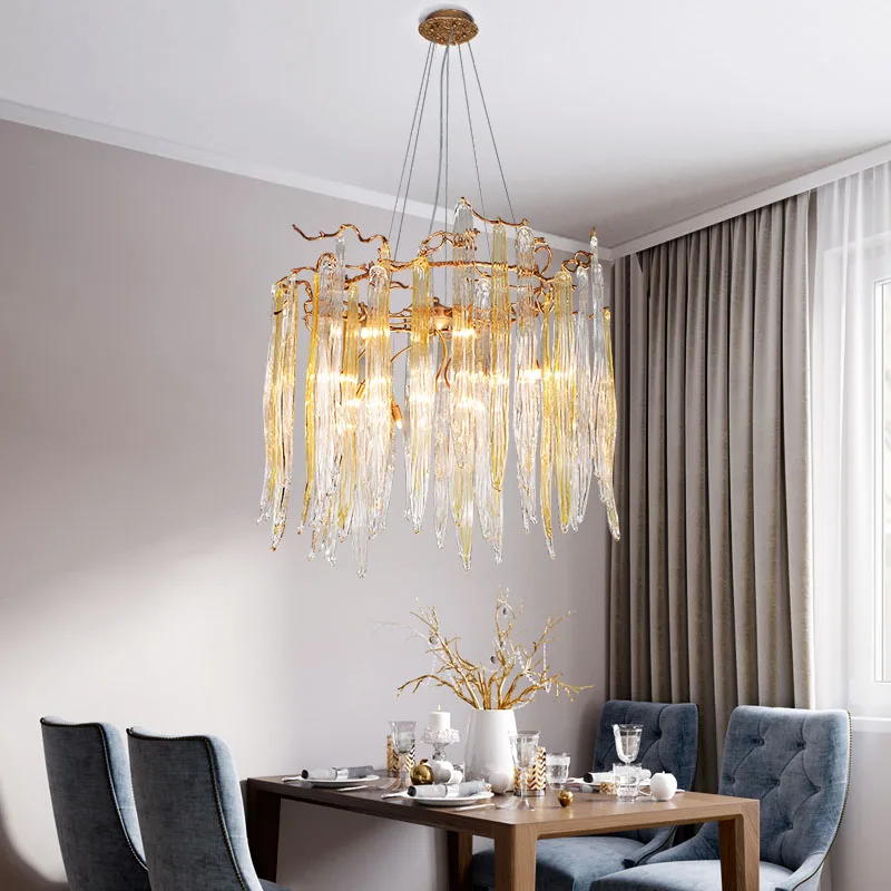 

Vintage Creative Tree Branches Chandelier for Living Room Dining Bedroom Copper Handmade Glass Round Indoor Decorative Lighting