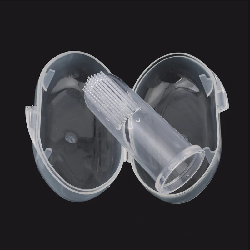 Cepillo de dientes de silicona + caja, limpieza de dedos de beb&eacute;, suave, de goma-5