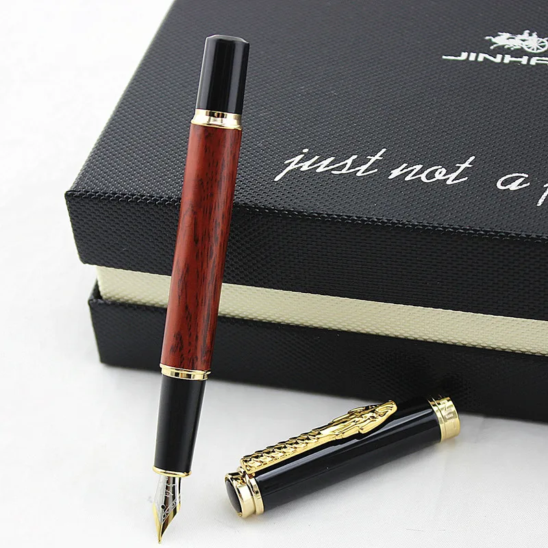 

Ручка перьевая Jinhao 0,5 мм с зажимом в виде дракона с золотистой отделкой и деревянным корпусом, подарок, школьные принадлежности, F485