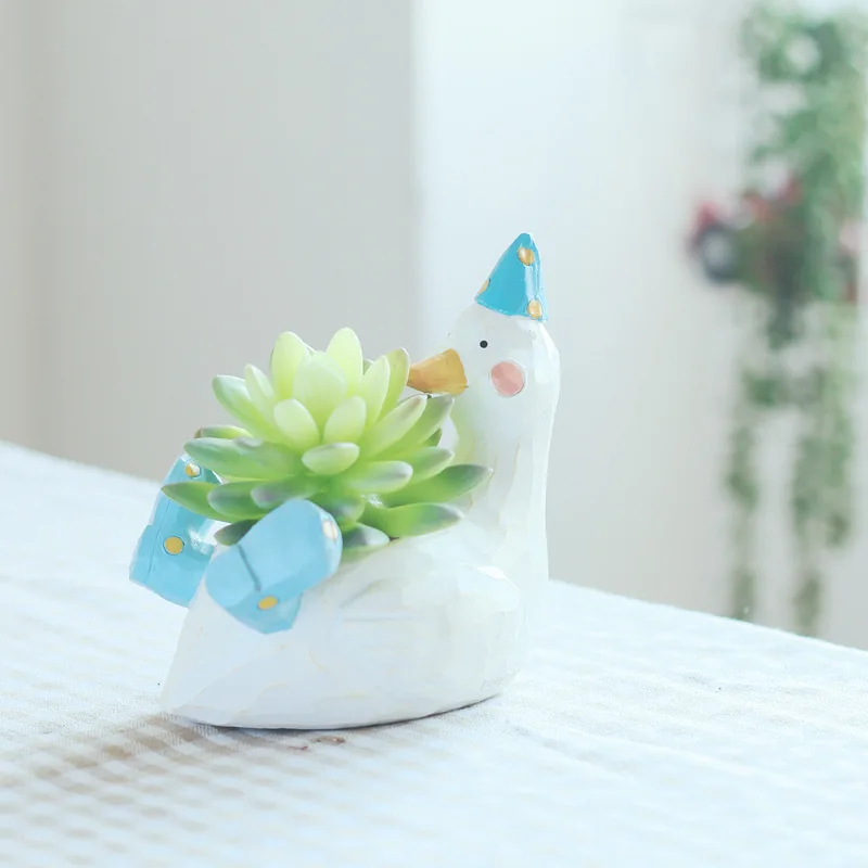 

TECHOME Creative Cartoon Zakka Garden Party Desktop Potted Resin Succulent Flower Pots Animal Cute Mini Planter