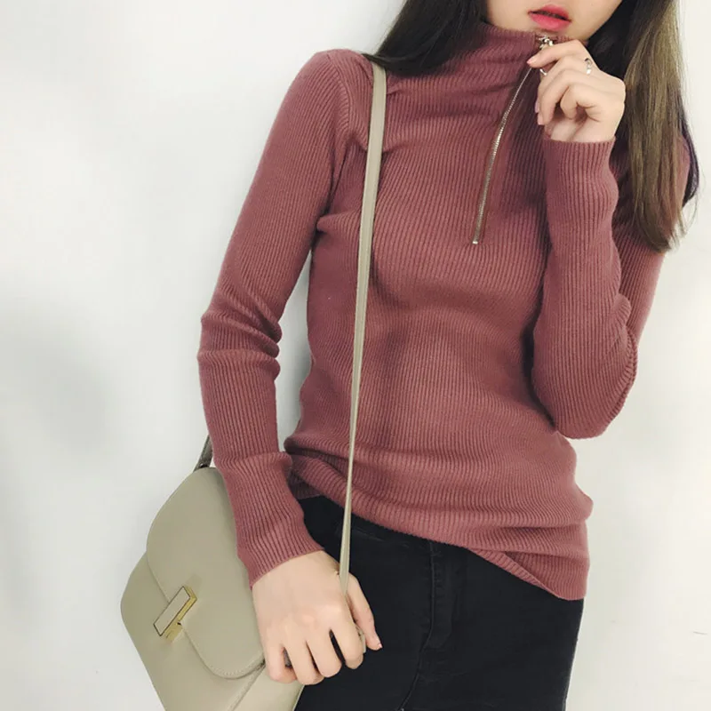 Winter Woman Knits Sweaters High Elasticity Shirts 2019 New Autumn Turtleneck Korean Womans Knit Shirt | Женская одежда