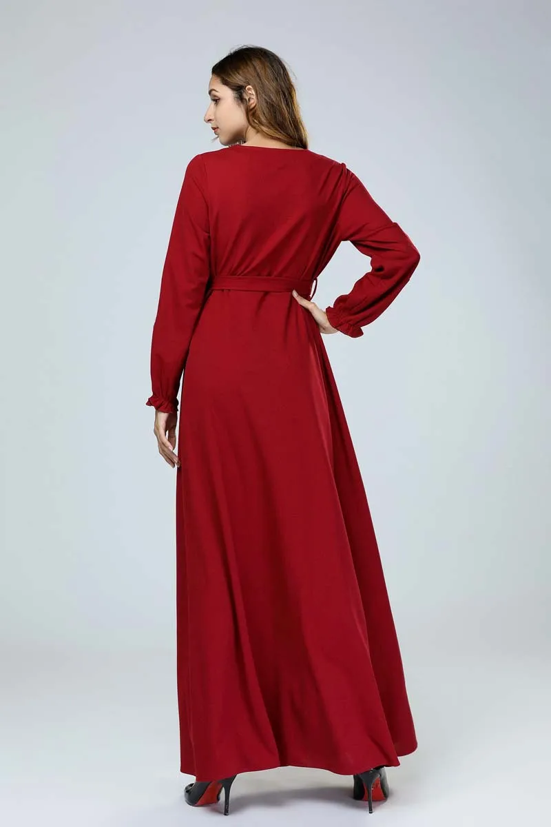 Длинная мусульманская юбка Abaya Турецкая Свободная с вышивкой и длинными рукавами