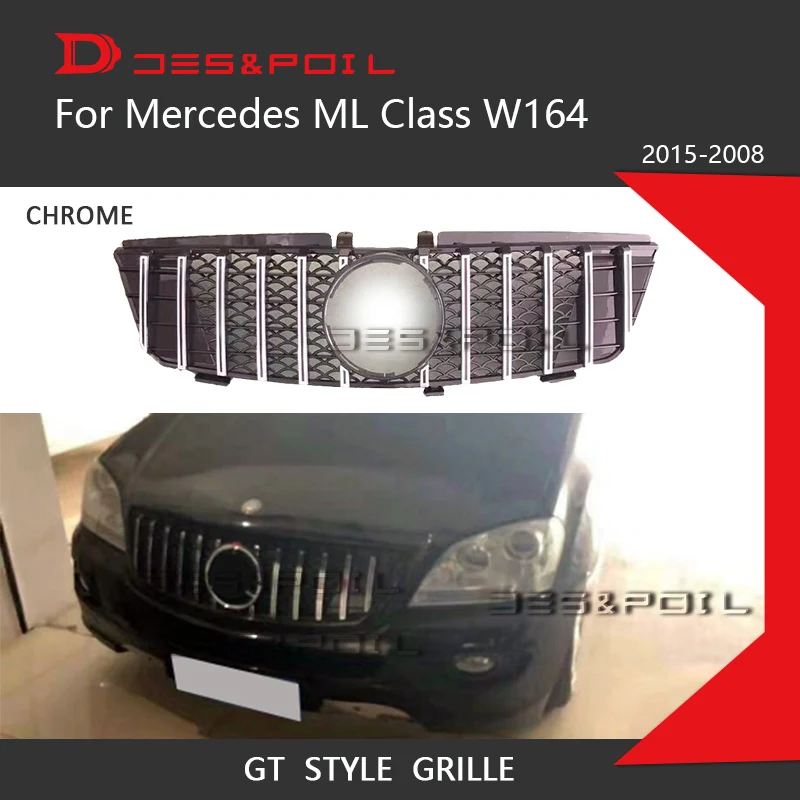 05-08 W164 Chrome ML класс GT гриль W164 W166 для Mercedes Benz SUV Авто Передняя решетка 2005-2008 2009-2011 2012- ML320 ML350 ML400 ML500 ML550 - Цвет: 05-08 W164 Chrome