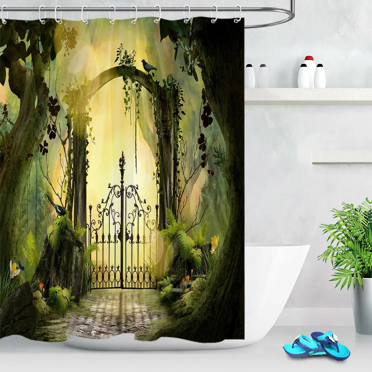 

Хэллоуин лес железные ворота душевая занавеска набор водонепроницаемых тканевых крючков для ванной