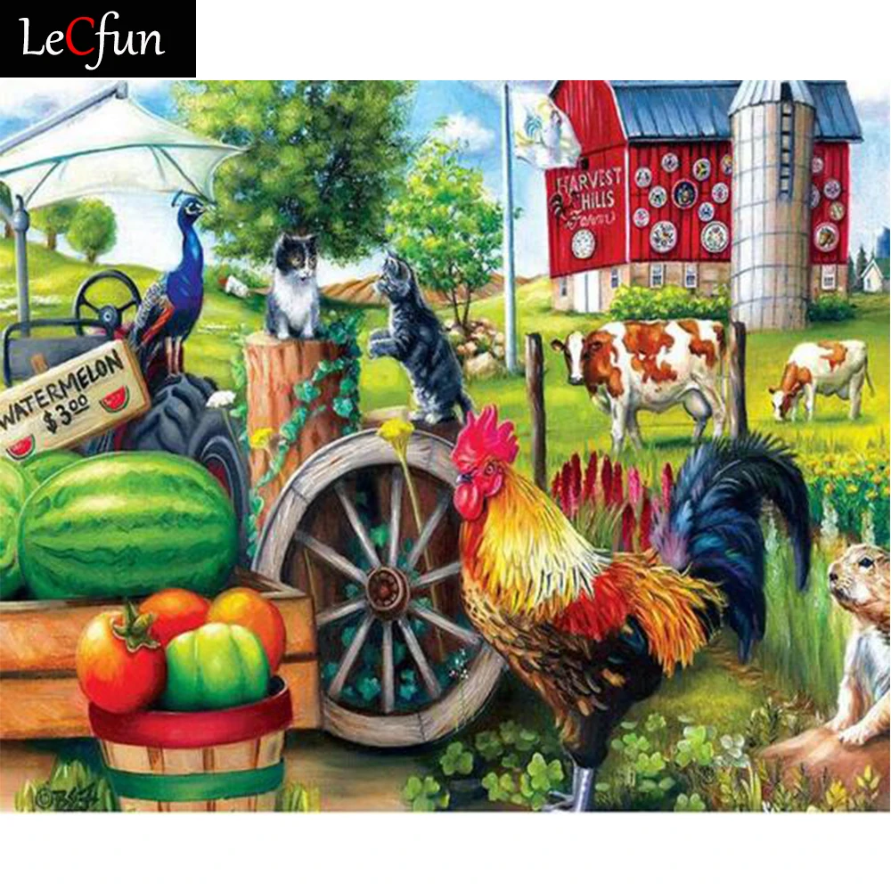 

LeCfun фермы Животные алмазная живопись на холсте Наборы полный дрель круглый бриллиант/квадратный 5D, сделай сам, блестящие стразы бусины иску...