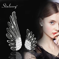 sinleery vintage asymmetrical angel wing cubic zirconia stud earring for women antique silver color fashion jewelry es787 ssk