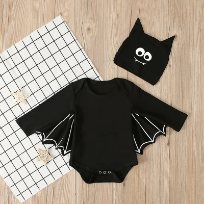 CC01617-HA Halloween Newborn Baby Clothing Toddler Baby Boy Girls Halloween Bat Cosplay Costume Long Sleeve Romper Hat Outfits Set - Цвет: CC01617-HA