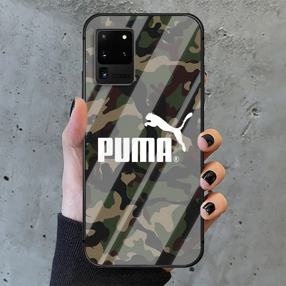 

Sports leopard brand puma Phone Tempered Glass Case Cover For Samsung Galaxy S Note 5 6 9 10 10E 20 21 FE Plus Uitra Funda Black