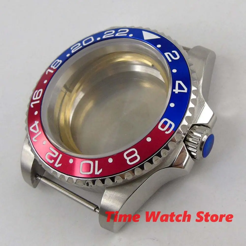 Роскошный 40 мм чехол для часов GMT сапфировое стекло Синий Красный Безель 316L