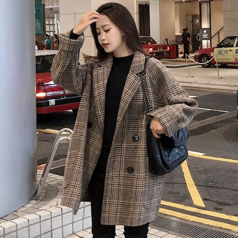 Женская зимняя клетчатая куртка Timis Li винтажная в Корейском стиле с рукавами