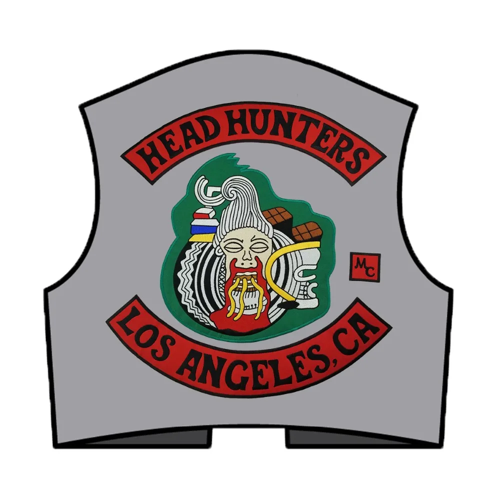 Головка охотников LA MC вышивка мотоклуба одежды утюг на патчи для Бесплатная