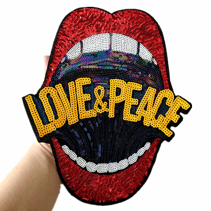 Нашивка с большими блестками LOVE &amp PEACE рождественский подарок нашивки для одежды