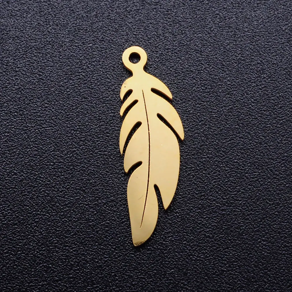 5pcs/lot Feather Stainless Steel DIY Charms - Wholesale, OEM Accepted - Factory Sale Charm for Bracelet Making - High Polished image 5