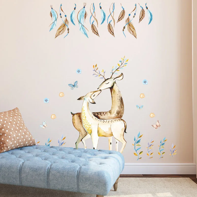 

Creative Elk Rose Living Room Wall Stickers Office Backdrop Home Decoration Bedroom Murals PVC Deer Butterfly Mysterious Poster