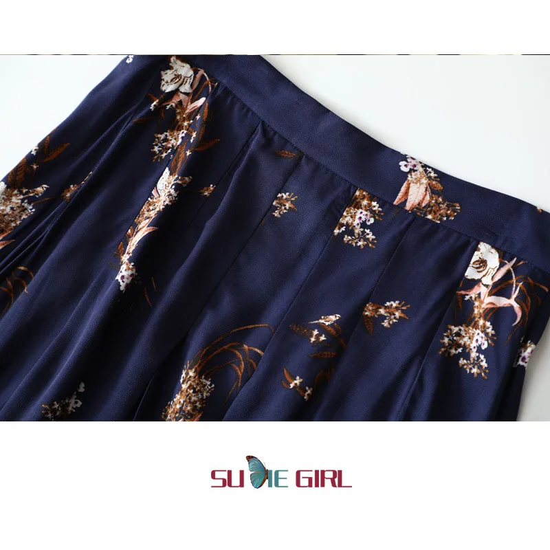 

SUDIE Girl Elegant and quiet ~ Dutch designer light luxury women's printed high waist was thin pleated spring and summer skirt