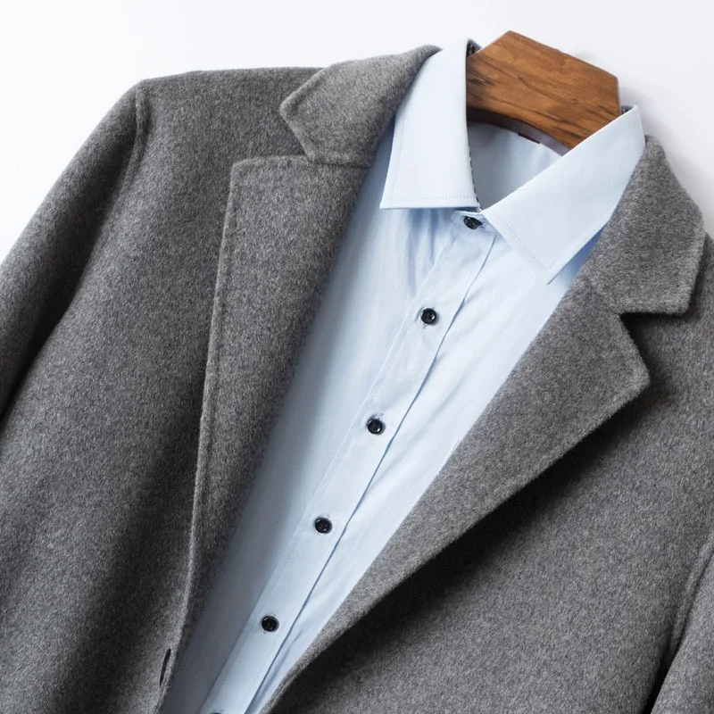 

100% Wool Quality Handmade Double-faced Woolen Anti-wrinkle Warm Soft Winter Men Suit Jacket Two Buttons Woolen Slim Man Blazer