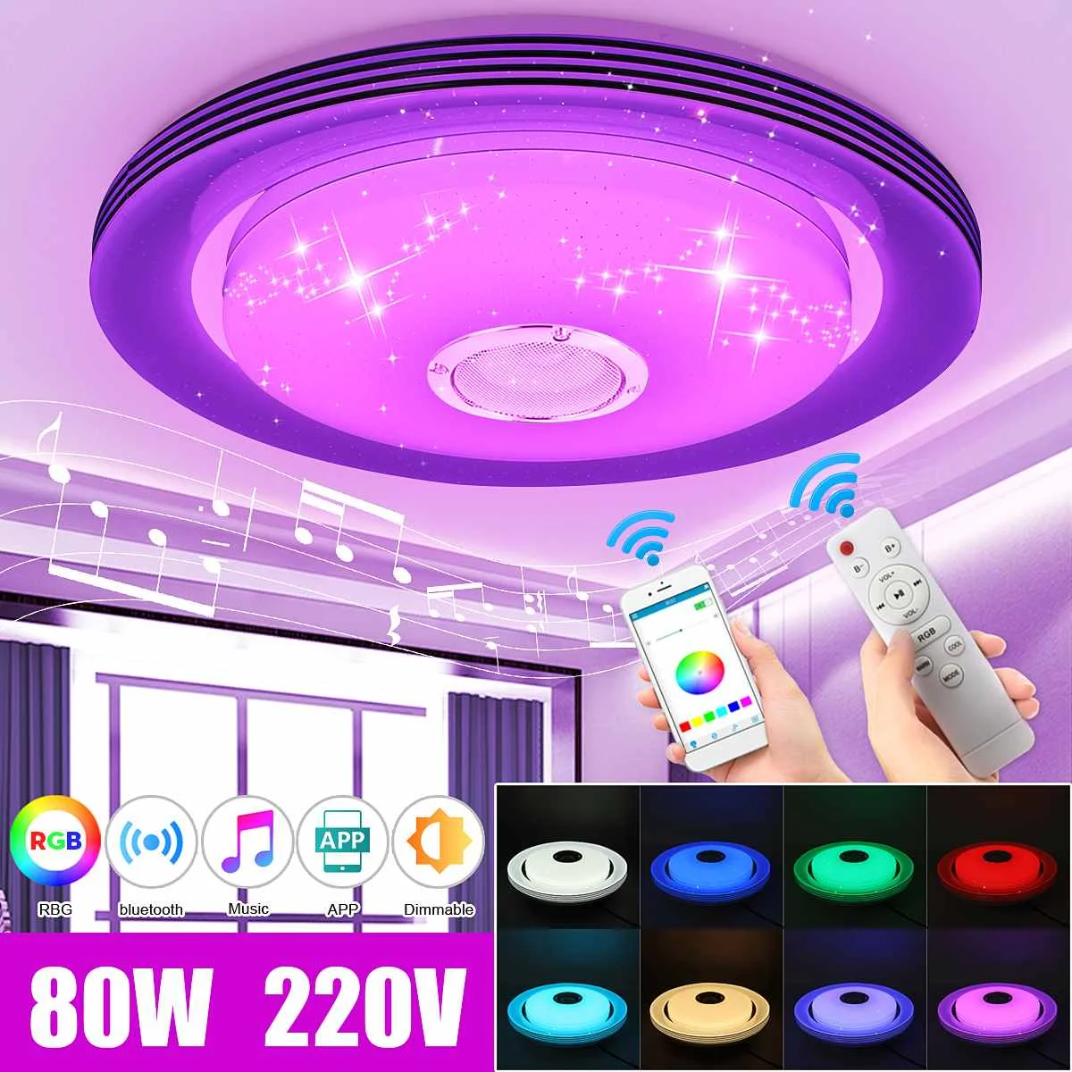 108 светодиодный потолочный светильник 80W RGB заподлицо круглый музыкальный плеер с