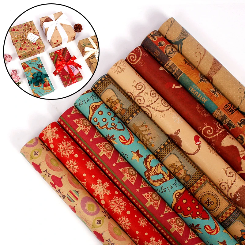 5 шт. Рождественская подарочная упаковочная бумага Ретро стиль крафт