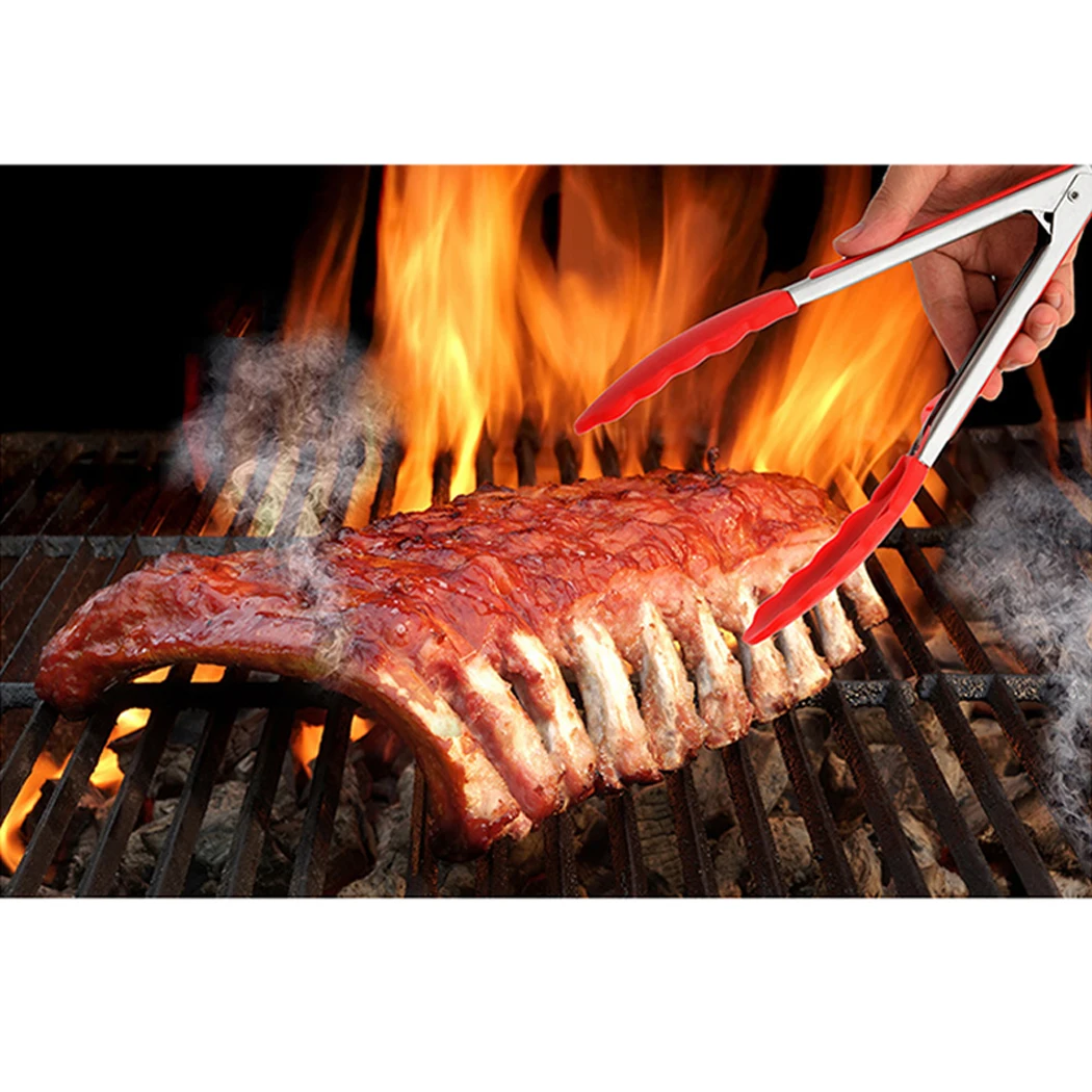 

Silicone Food Tong Stainless Steel Kitchen Tongs Silicone Non-slip Cooking Clip Clamp BBQ Salad Tools Grill Kitchen Accessories