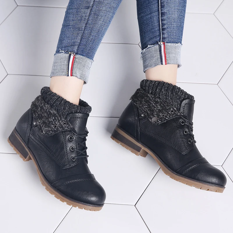 Женские ботильоны из натуральной кожи TKN теплые зимние ботинки на платформе со