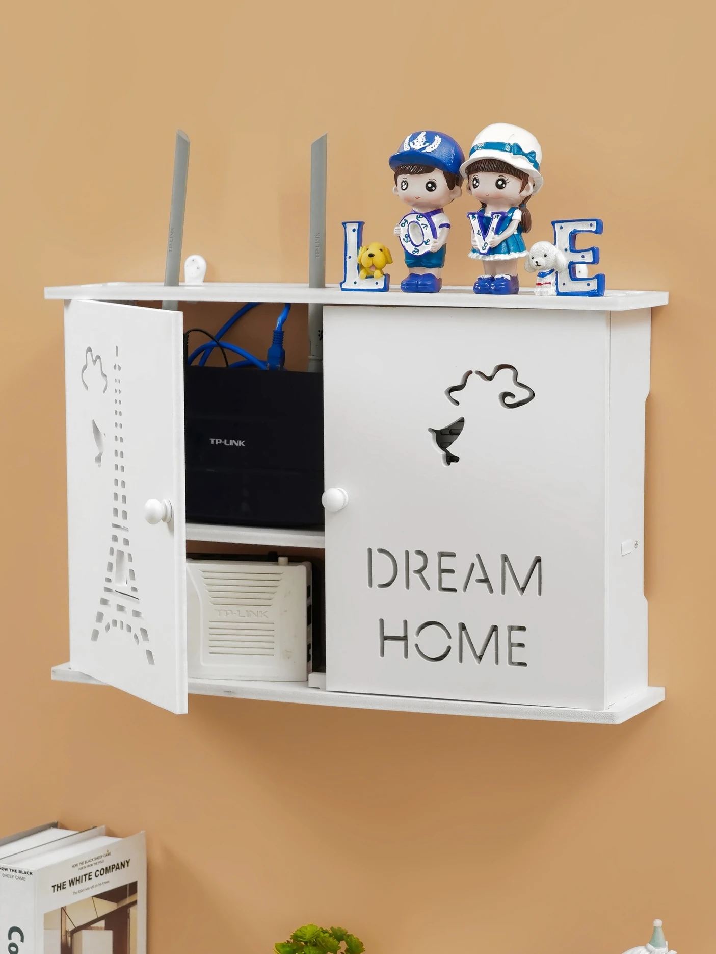 

Punch-free wifi rack light cat wireless router storage box wall-mounted multimedia decorative shielding box