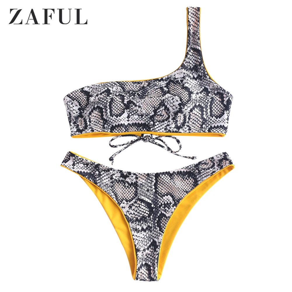 Женский раздельный купальник на одно плечо со змеиным принтом|Купальники| |