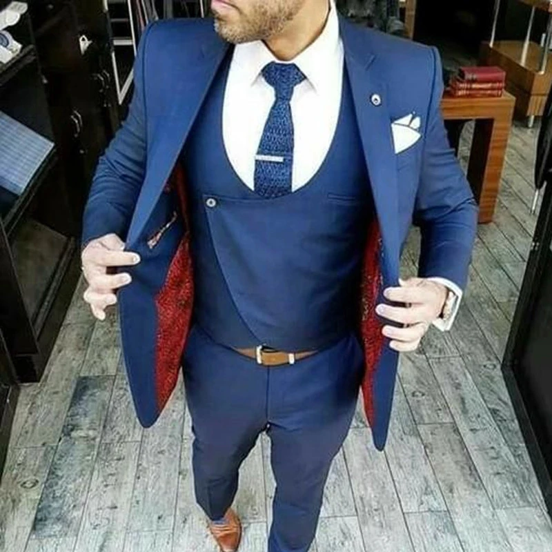 

Новый Модный деловой костюм для мужчин, облегающий комплект из 3 предметов (Блейзер + брюки + жилет), индивидуальный пошив, мужской костюм для официальвечерние смокинга