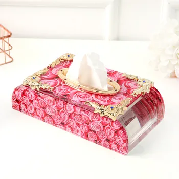 Crystal Glass Bathroom Tissue Box Luxury Napkin Rack Portable Toilet Paper Roll Holder Desktop Storage Ornaments Red Rose Style