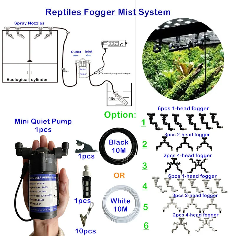 S405 Quality Portable 0.5L/Min Quiet Water Pump 360 Degree Rotating Spray Reptile Fogger Rainforest Tank Pet Mist Cooling System