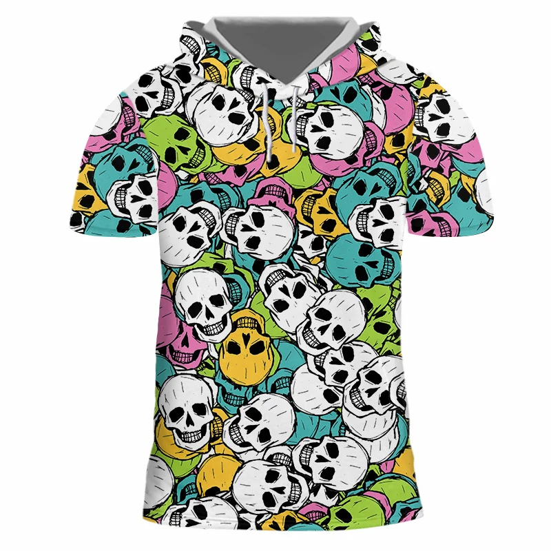 

New 3D Skull Printting Hooded T Shirt Women Men Cool Summer Beach Short Sleeve T-shirt Casual Tops Plus Size TEE Wholesale 6XL