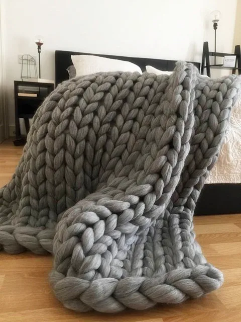 Grey 2x2 м одеяло крупной ручной вязки Большая мягкая теплая зимняя кровать диван одеяло толстая пряжа мериносовая шерсть объемное вязаное одеяло - Цвет: Grey