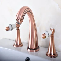 antique red copper brass deck mounted dual handles widespread bathroom 3 holes basin faucet mixer water taps mrg078