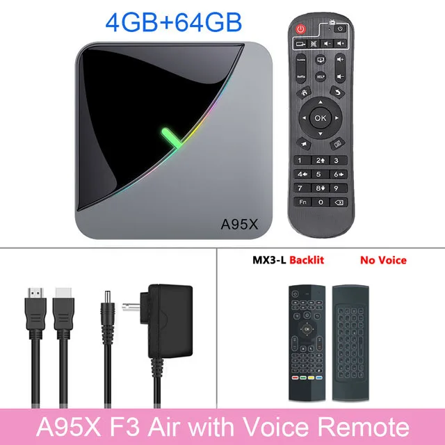 4GB 64GB MX3B A95X F3 Air 4 Гб 64 Гб RGB светильник Smart tv box Android 9,0 google tv box Amlogic S905X3 Wifi 4K 60fps Netflix Youtube медиаплеер - Цвет: 4GB 64GB MX3B