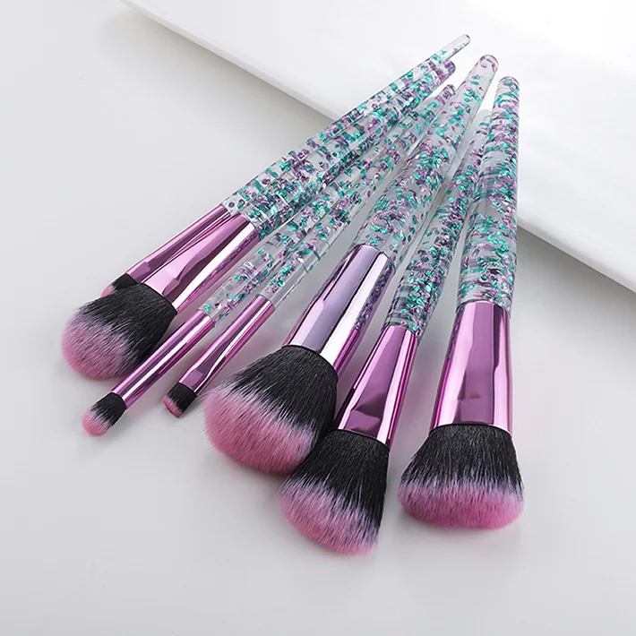 7pcs green FLD 10 шт. набор блестящих кистей для макияжа кристальная ручка кисть для пудры Тональная основа для бровей Тушь для лица Румяна подводка для глаз Инструменты Наборы - Handle Color: 7pcs green