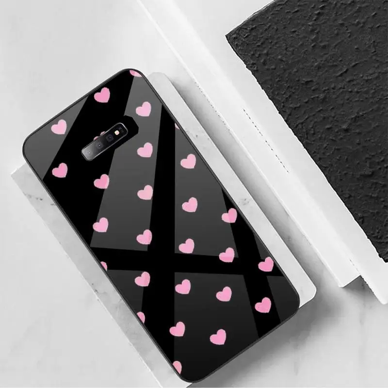 

Gold Rose Love heart Phone Case Tempered glass For Samsung S6 S7 edge S8 S9 S10 e plus note8 9 10 pro